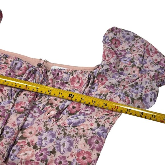 ASTR the Label Bow Tie Ruffle Midi Dress SZ M Pink Purple Floral Milkmaid - Picture 7 of 14
